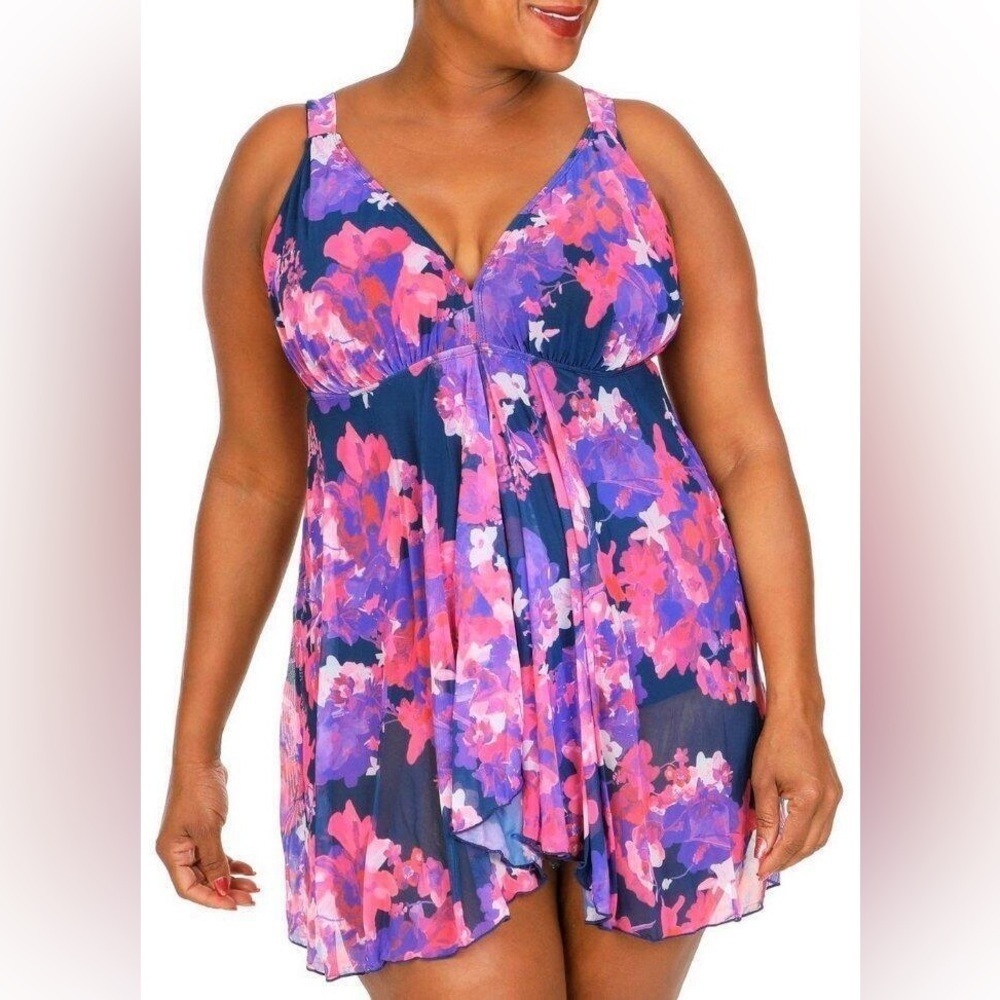 Fit 4 U Floral Print Mesh Swim Dress